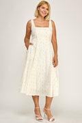 D5421SX-4 Plus-Size Tropical Leaf Print Square Neck Midi Dress