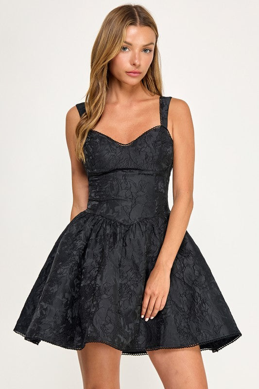 D5790 Floral Jacquard Sweetheart Mini Dress