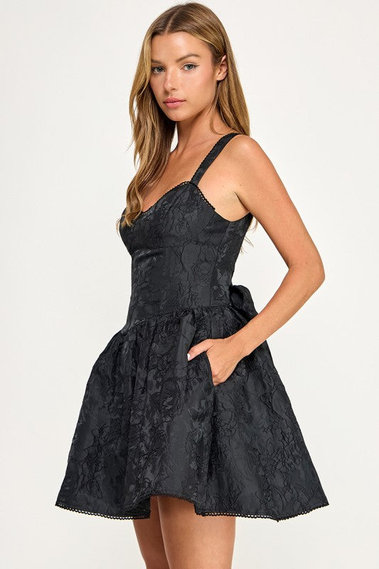 D5790 Floral Jacquard Sweetheart Mini Dress