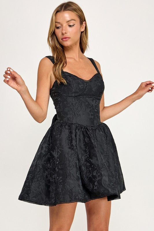 D5790 Floral Jacquard Sweetheart Mini Dress