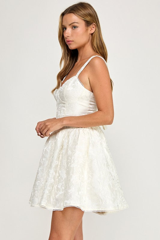 D5790 Floral Jacquard Sweetheart Mini Dress