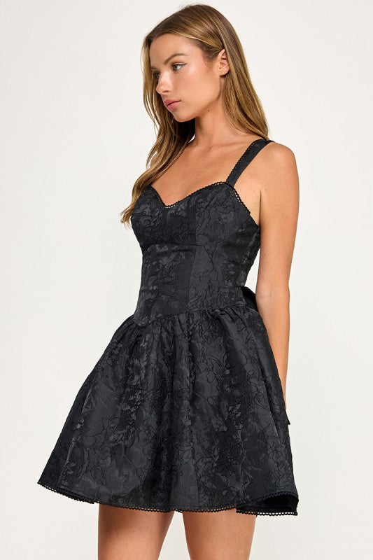 D5790 Floral Jacquard Sweetheart Mini Dress