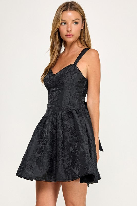 D5790 Floral Jacquard Sweetheart Mini Dress