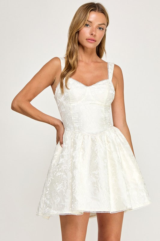 D5790 Floral Jacquard Sweetheart Mini Dress