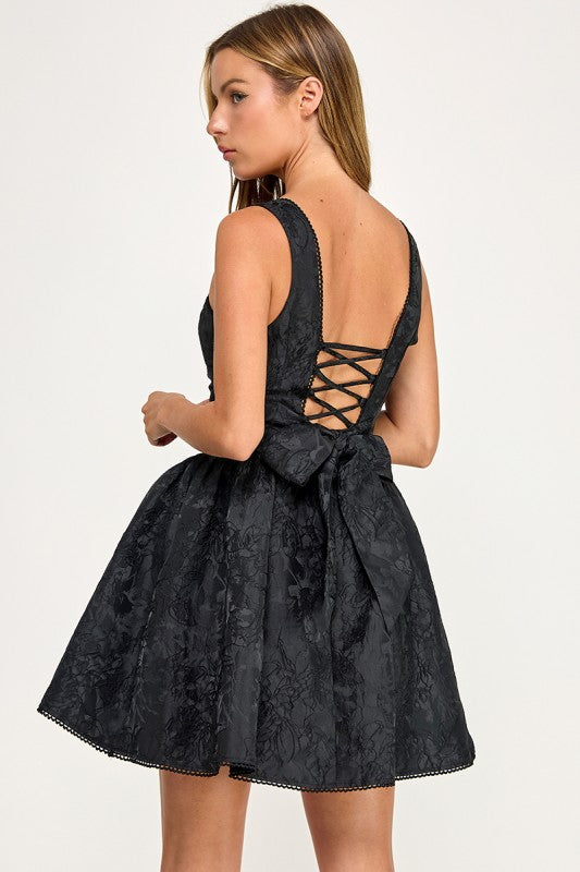 D5790 Floral Jacquard Sweetheart Mini Dress