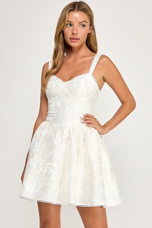 D5790 Floral Jacquard Sweetheart Mini Dress