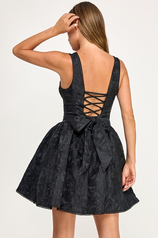 D5790 Floral Jacquard Sweetheart Mini Dress