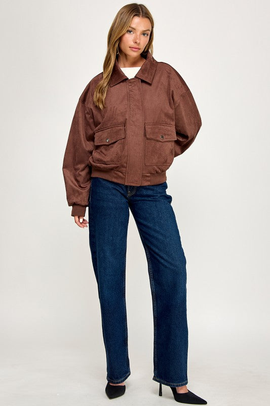 JK5844 Soft Suede-Feel Bomber Jacket