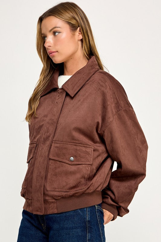 JK5844 Soft Suede-Feel Bomber Jacket