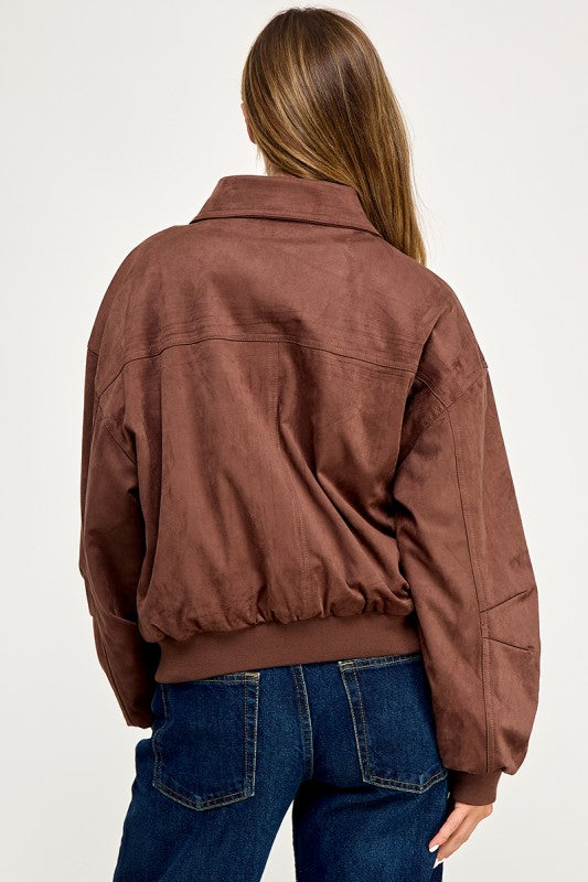 JK5844 Soft Suede-Feel Bomber Jacket