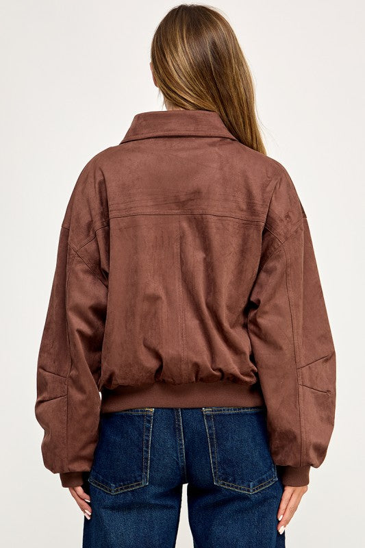 JK5844 Soft Suede-Feel Bomber Jacket