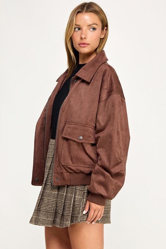 JK5844 Soft Suede-Feel Bomber Jacket