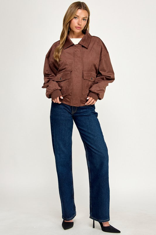 JK5844 Soft Suede-Feel Bomber Jacket