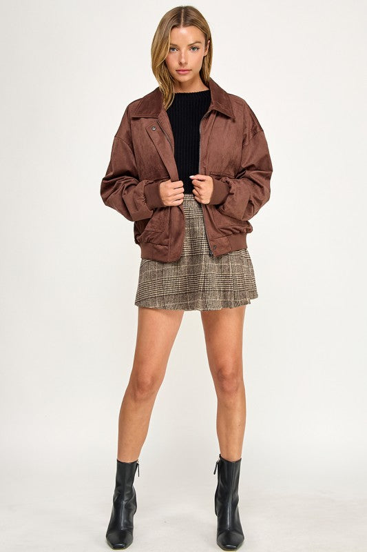 JK5844 Soft Suede-Feel Bomber Jacket
