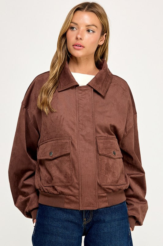 JK5844 Soft Suede-Feel Bomber Jacket