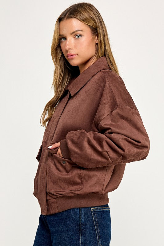 JK5844 Soft Suede-Feel Bomber Jacket