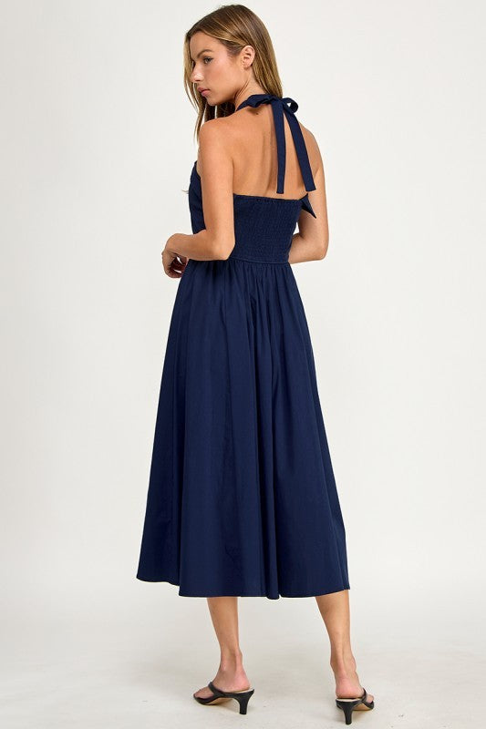 D5562 Halter Flare Midi Dress