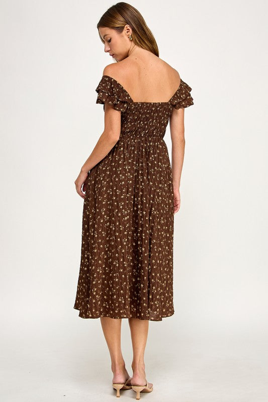 D5534-2 Ruffle Sleeve Floral Midi Dress