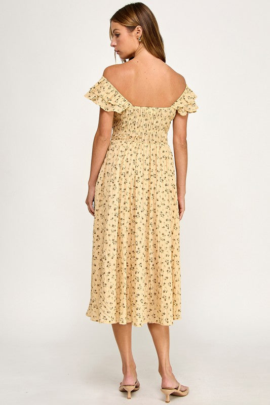 D5534-2 Ruffle Sleeve Floral Midi Dress