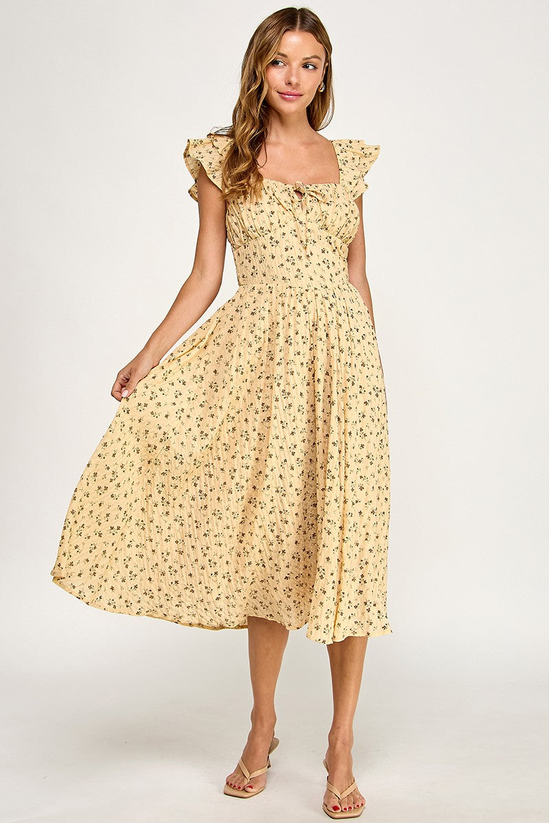 D5534-2 Ruffle Sleeve Floral Midi Dress