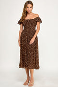 D5534-2 Ruffle Sleeve Floral Midi Dress