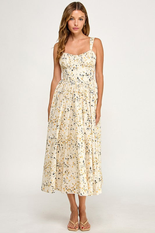 D5776-1 Blush Floral Sweetheart Fit & Flare Midi Dress