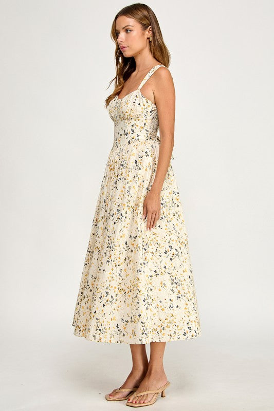 D5776-1 Blush Floral Sweetheart Fit & Flare Midi Dress