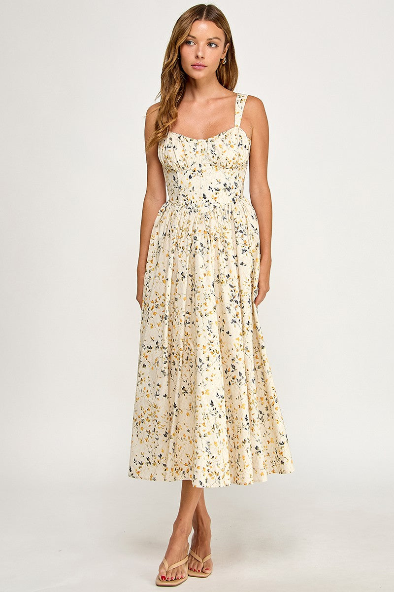 D5776-1 Blush Floral Sweetheart Fit & Flare Midi Dress