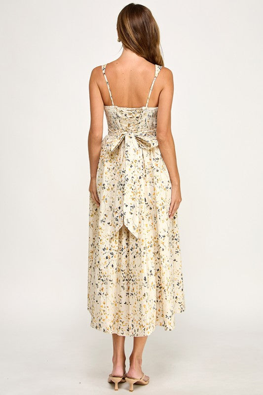 D5776-1 Blush Floral Sweetheart Fit & Flare Midi Dress