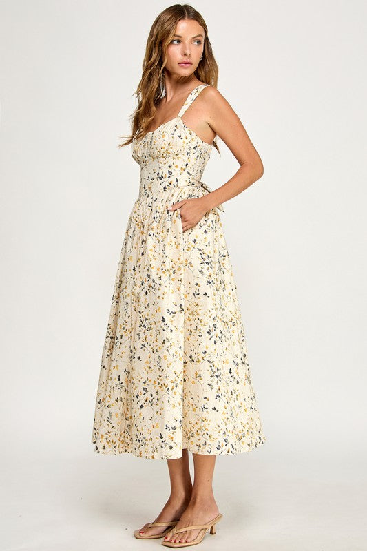 D5776-1 Blush Floral Sweetheart Fit & Flare Midi Dress