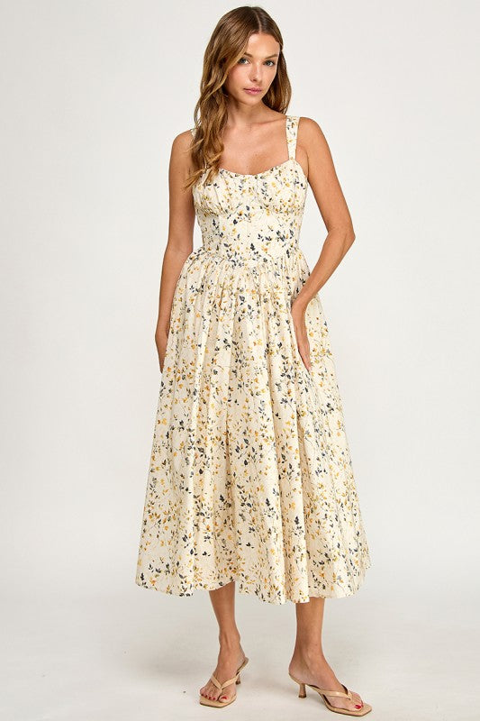 D5776-1 Blush Floral Sweetheart Fit & Flare Midi Dress