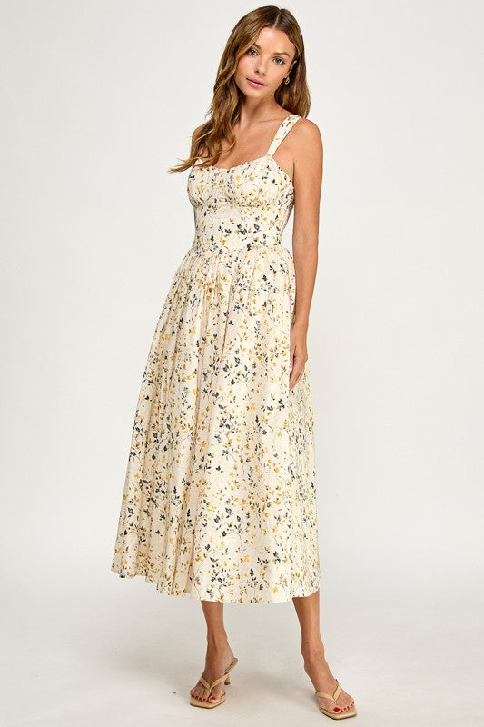 D5776-1 Blush Floral Sweetheart Fit & Flare Midi Dress