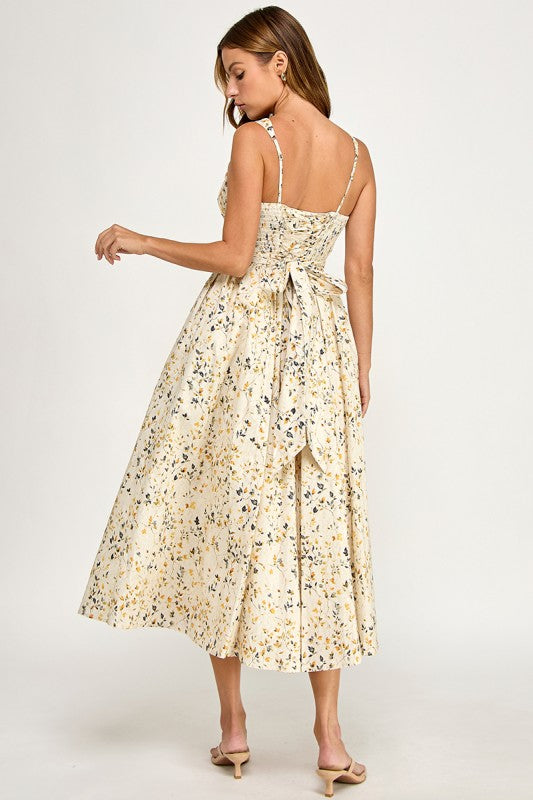 D5776-1 Blush Floral Sweetheart Fit & Flare Midi Dress