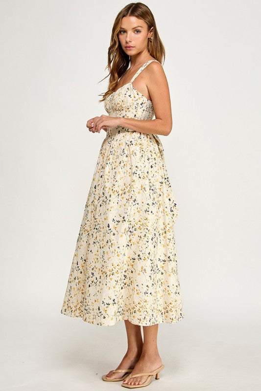 D5776-1 Blush Floral Sweetheart Fit & Flare Midi Dress