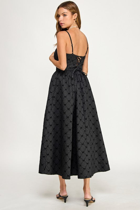 D5778-2 Bow Print Square Neck Maxi Dress