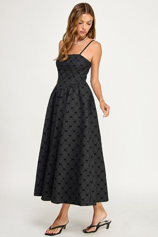 D5778-2 Bow Print Square Neck Maxi Dress