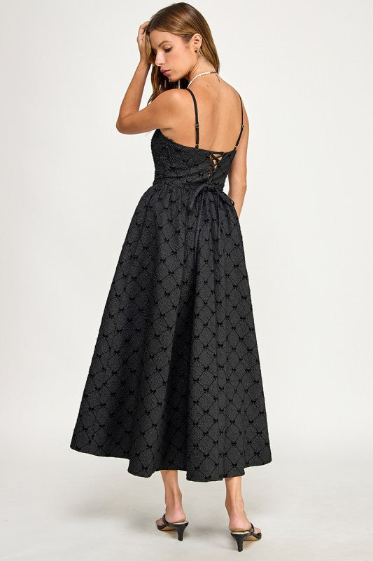 D5778-2 Bow Print Square Neck Maxi Dress