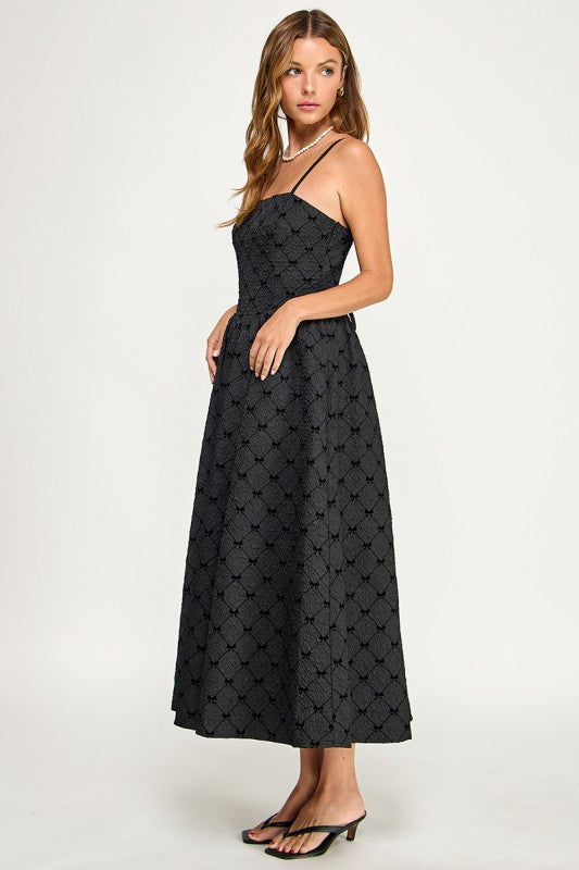 D5778-2 Bow Print Square Neck Maxi Dress