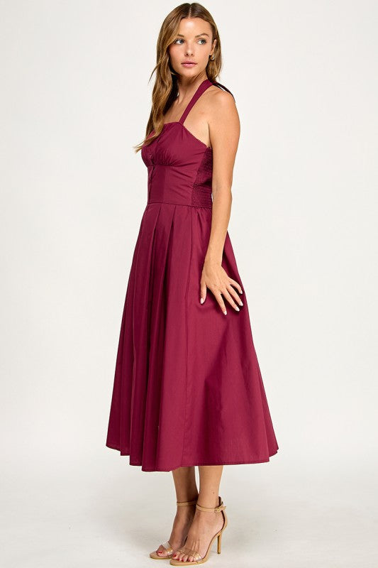 D5795-1 Solid Halter Fit Midi Dress
