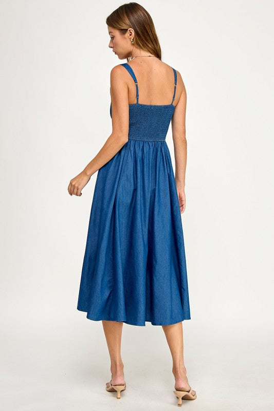 D5887 Square NeckDenim Midi Dress
