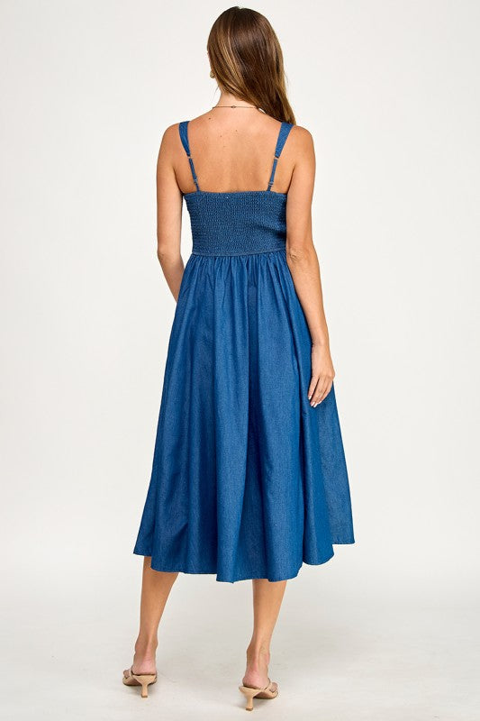 D5887 Square NeckDenim Midi Dress