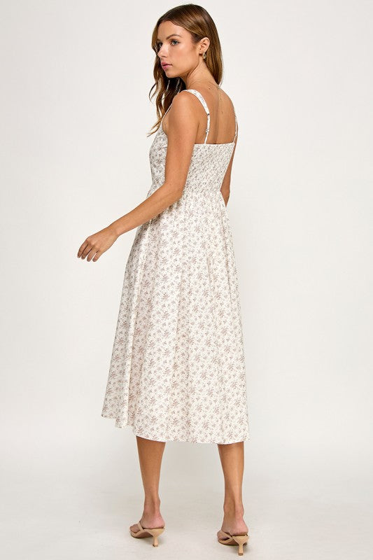 D5891S Floral Square Neck Flare Midi Dress