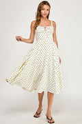D5898S Poka Dot Smocked Midi Dress