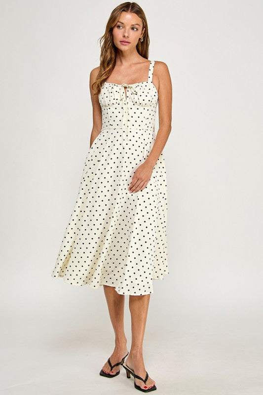 D5898S Poka Dot Smocked Midi Dress