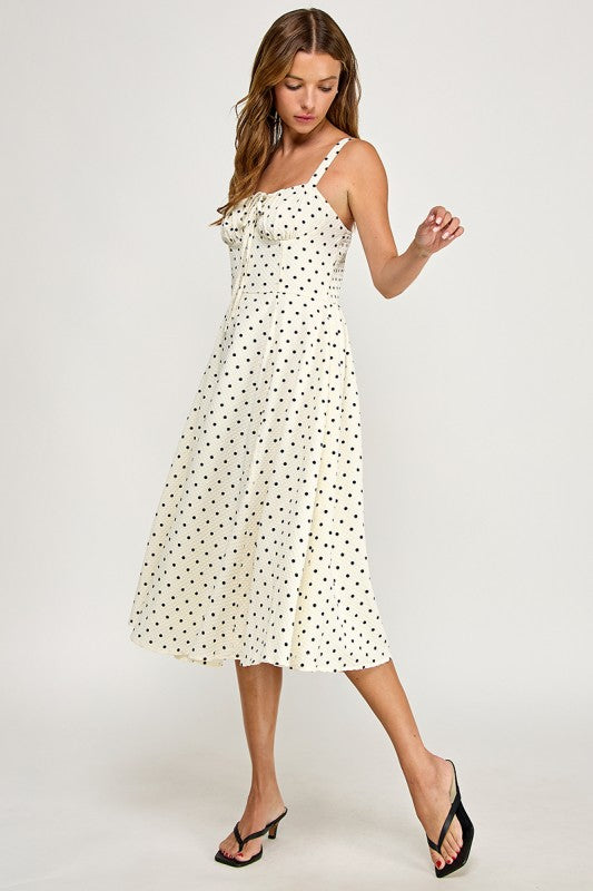 D5898S Poka Dot Smocked Midi Dress