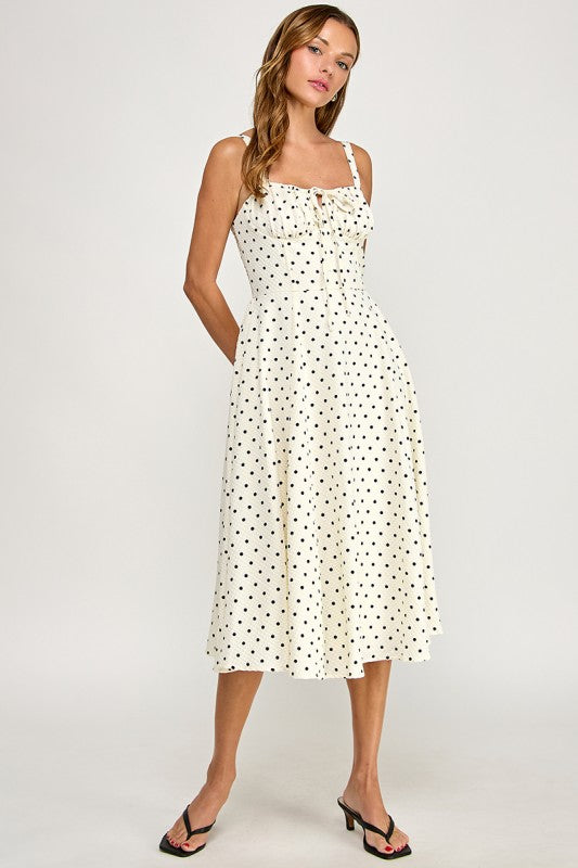 D5898S Poka Dot Smocked Midi Dress