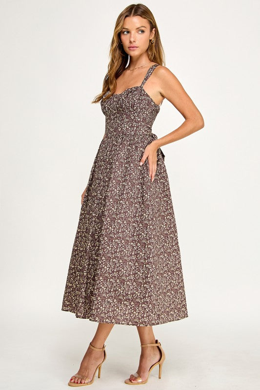 D5900 Blush Floral Sweetheart Fit & Flare Midi Dress