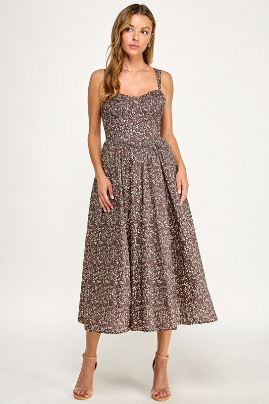 D5900 Blush Floral Sweetheart Fit & Flare Midi Dress
