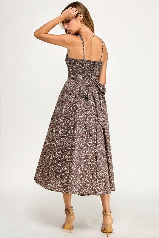 D5900 Blush Floral Sweetheart Fit & Flare Midi Dress