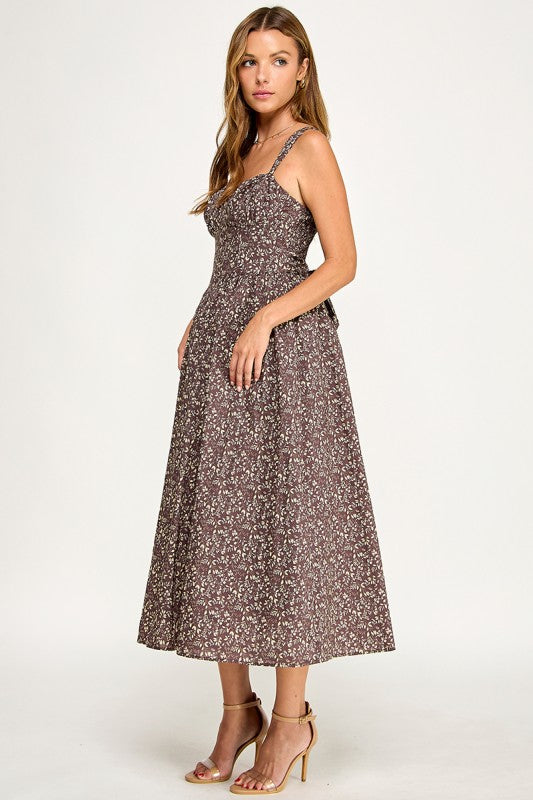D5900 Blush Floral Sweetheart Fit & Flare Midi Dress